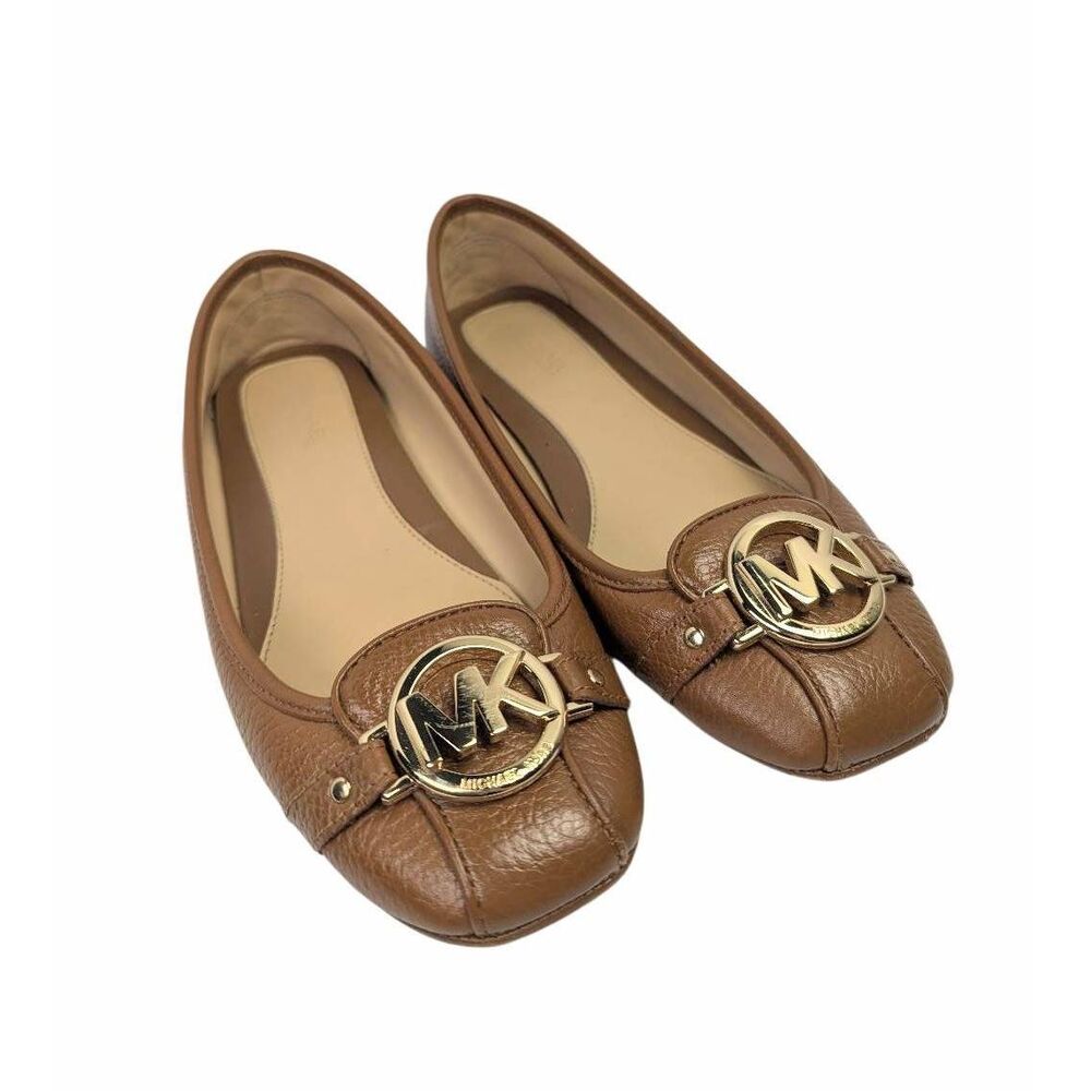 MICHAEL Michael Kors Brown Leather Logo Ballet Flats